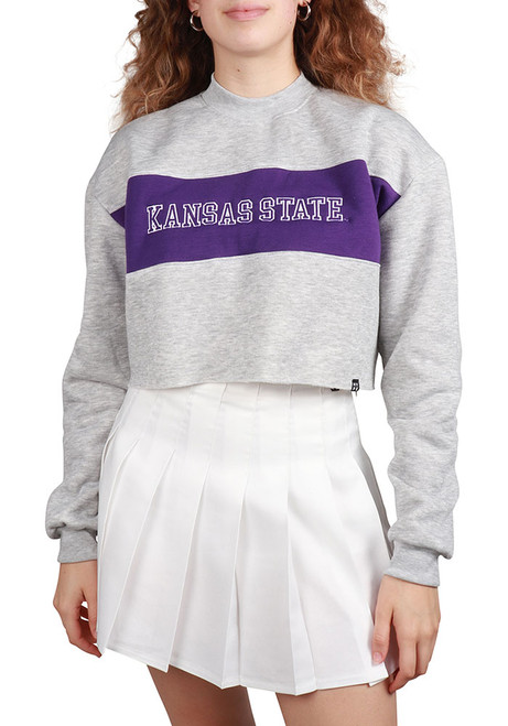Womens K-State Wildcats Grey Hype and Vice Era Cropped Crew Sweatshirt