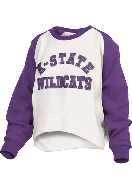 Womens K-State Wildcats White Pressbox Lotus Crew Sweatshirt