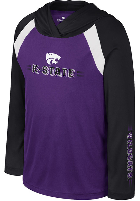 Youth K-State Wildcats Purple Colosseum Eddie Long Sleeve Hooded Sweatshirt