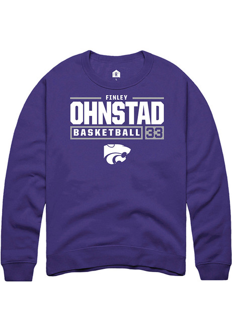 Finley Ohnstad Rally Mens Purple K-State Wildcats NIL Stacked Box Crew Sweatshirt