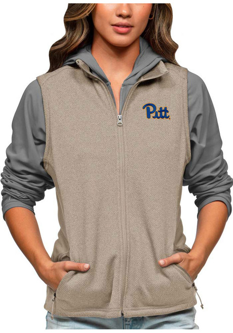 Womens Pitt Panthers Oatmeal Antigua Course Vest