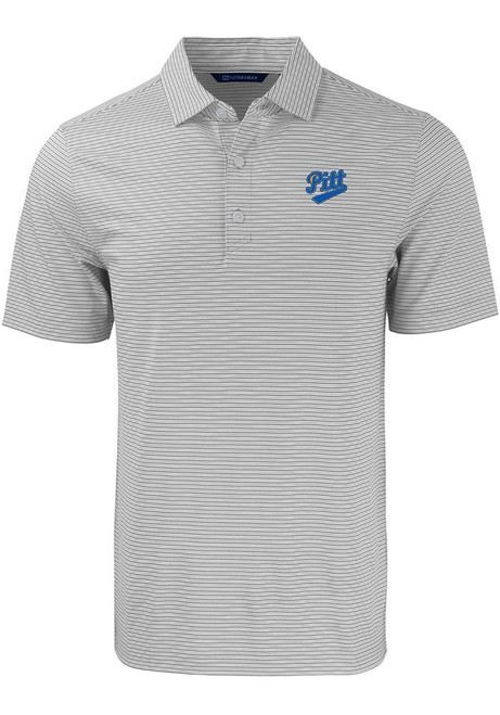 Mens Pitt Panthers Grey Cutter and Buck Vault Forge Double Stripe Short Sleeve Polo Shirt