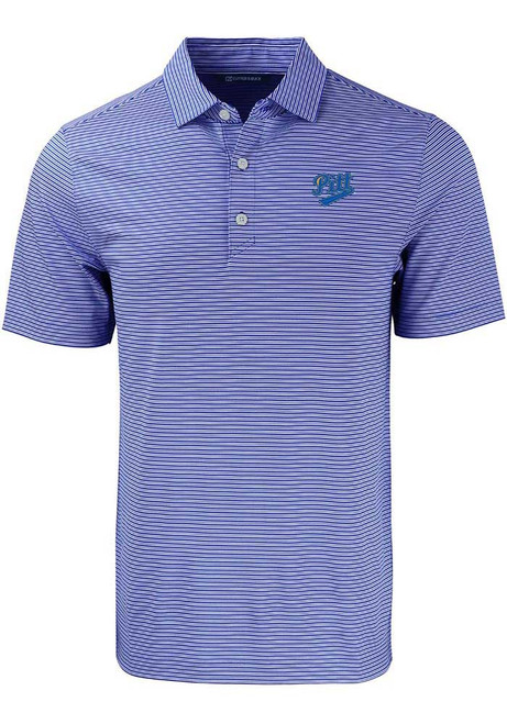 Mens Pitt Panthers Blue Cutter and Buck Vault Forge Double Stripe Short Sleeve Polo Shirt