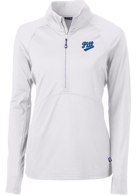 Womens Pitt Panthers White Cutter and Buck Vault Adapt Eco Qtr Zip