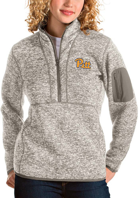 Womens Pitt Panthers Oatmeal Antigua Fortune Qtr Zip