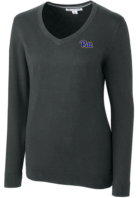 Womens Pitt Panthers Charcoal Cutter and Buck Lakemont Long Sleeve Sweater