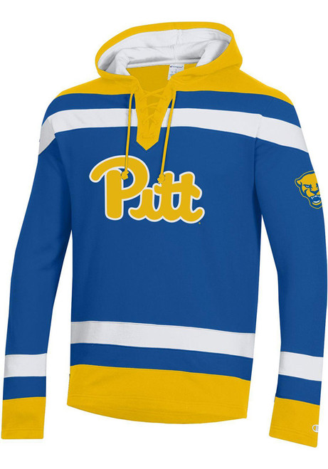 Mens Pitt Panthers Blue Champion Big Stripe Hockey Hooded Sweatshirt