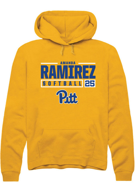 Amanda Ramirez Rally Mens Gold Pitt Panthers NIL Stacked Box Hooded Sweatshirt