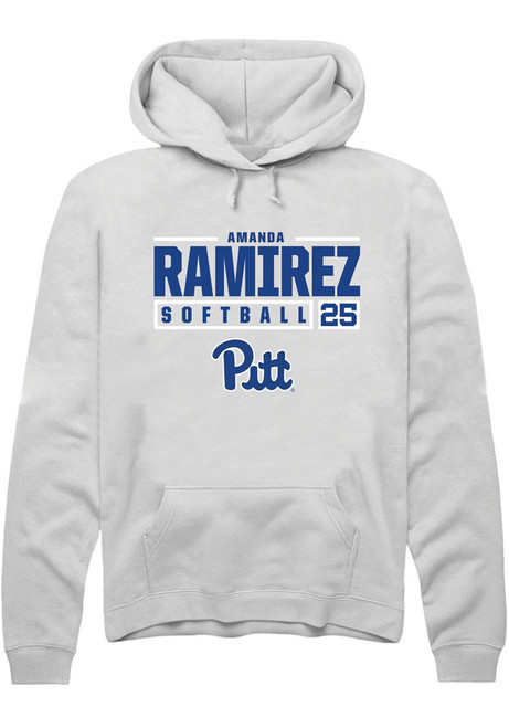 Amanda Ramirez Rally Mens White Pitt Panthers NIL Stacked Box Hooded Sweatshirt