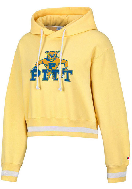 Womens Pitt Panthers Yellow Champion Vintage Wash Reverse Weave Crop Hooded Sweatshirt