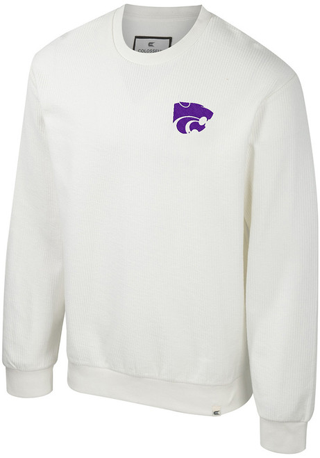 Mens K-State Wildcats White Colosseum Agent Ribbed Crew Sweatshirt