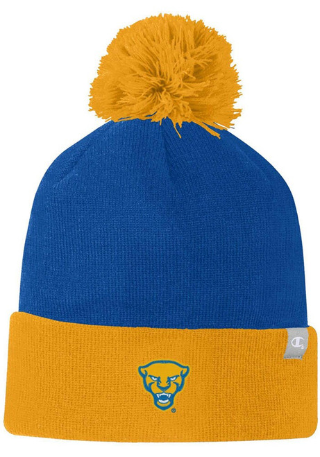 Pitt Panthers Champion Two Color Cuffed Beanie Pom Mens Knit Hat - Blue