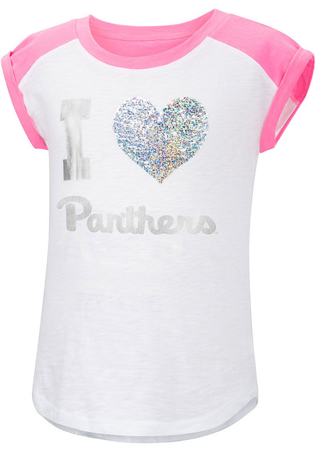 Girls Pitt Panthers White Colosseum Patty Cake Sequin Short Sleeve Fashion T-Shirt