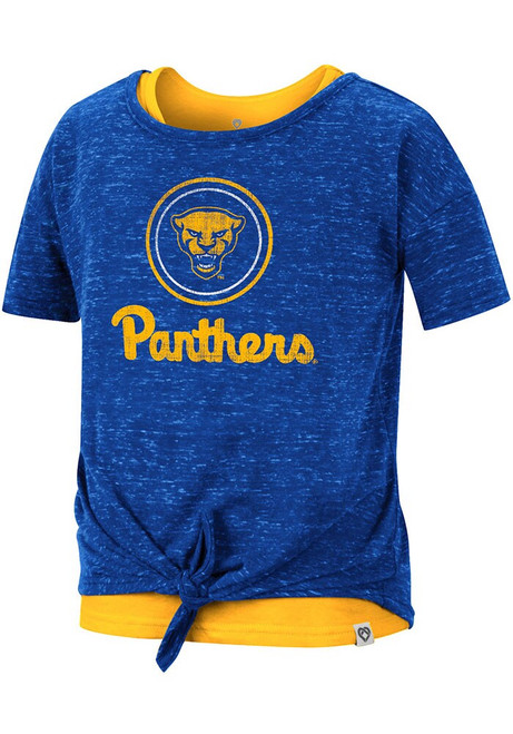 Girls Pitt Panthers Blue Colosseum Stroll 2 Layer Short Sleeve Fashion T-Shirt