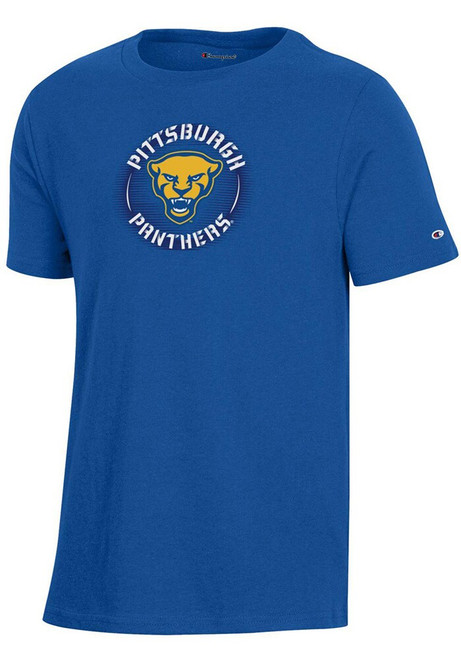 Youth Pitt Panthers Blue Champion Circle Mascot Short Sleeve T-Shirt