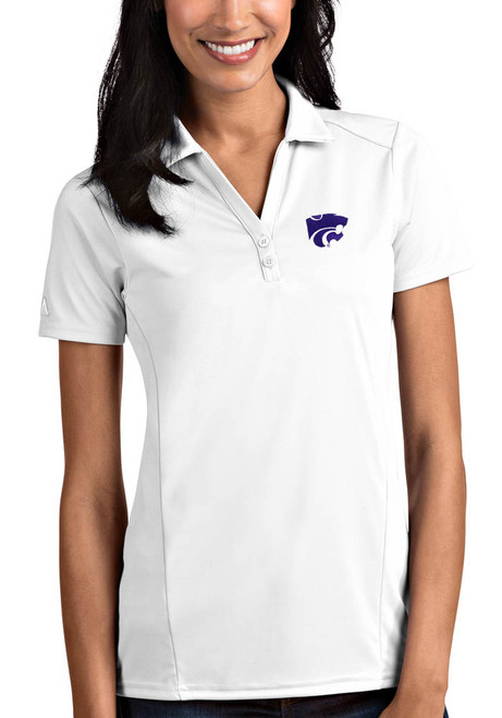 Womens K-State Wildcats White Antigua Tribute Short Sleeve Polo Shirt