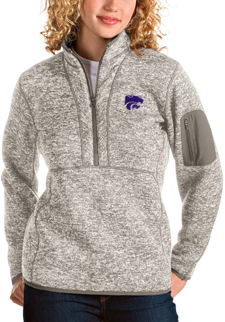 Womens K-State Wildcats Oatmeal Antigua Fortune 1/4 Zip Pullover