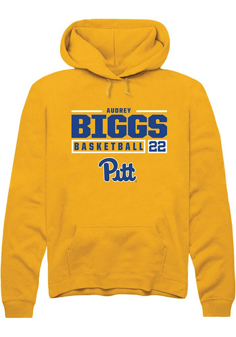 Audrey Biggs Rally Mens Gold Pitt Panthers NIL Stacked Box Hooded Sweatshirt