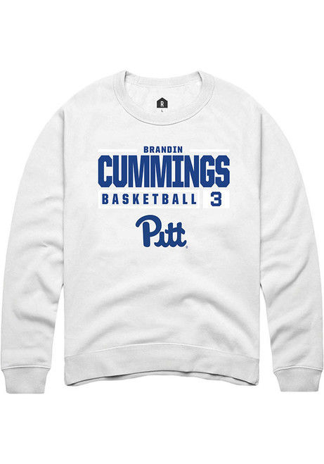 Brandin Cummings Rally Mens White Pitt Panthers NIL Stacked Box Crew Sweatshirt