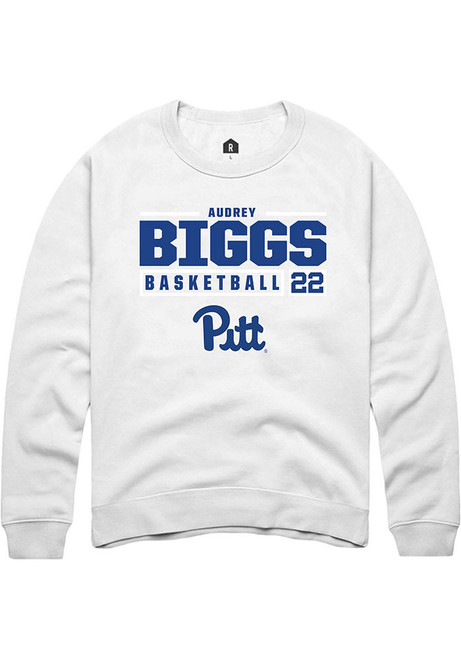 Audrey Biggs Rally Mens White Pitt Panthers NIL Stacked Box Crew Sweatshirt