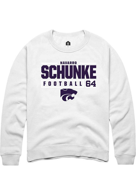 Navarro Schunke Rally Mens White K-State Wildcats NIL Stacked Box Crew Sweatshirt