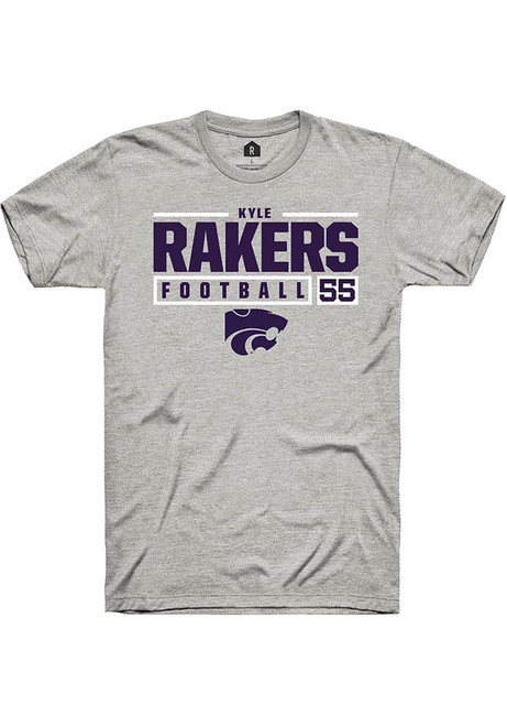 Kyle Rakers Ash K-State Wildcats NIL Stacked Box Short Sleeve T Shirt