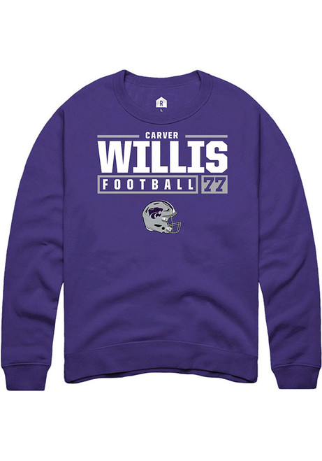 Carver Willis Rally Mens Purple K-State Wildcats NIL Stacked Box Crew Sweatshirt