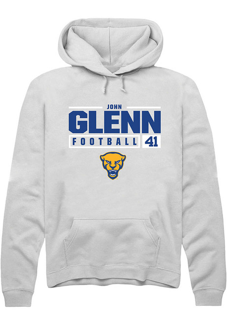 John Glenn Rally Mens White Pitt Panthers NIL Stacked Box Hooded Sweatshirt