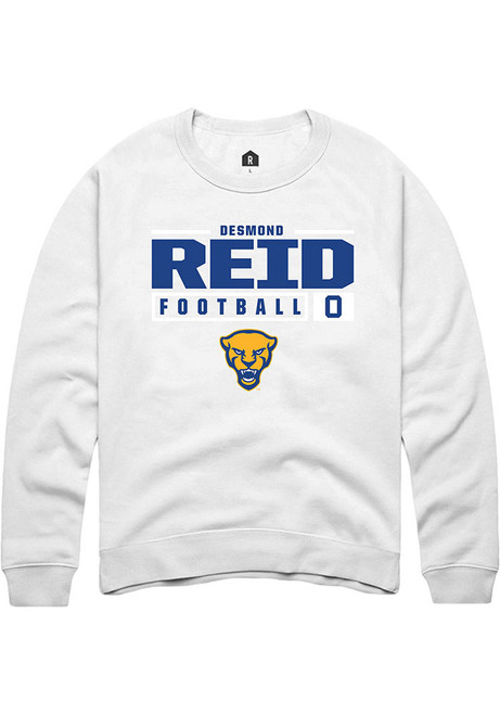 Desmond Reid Rally Mens White Pitt Panthers NIL Stacked Box Crew Sweatshirt