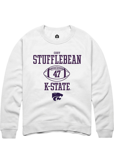 Cody Stufflebean Rally Mens White K-State Wildcats NIL Sport Icon Crew Sweatshirt