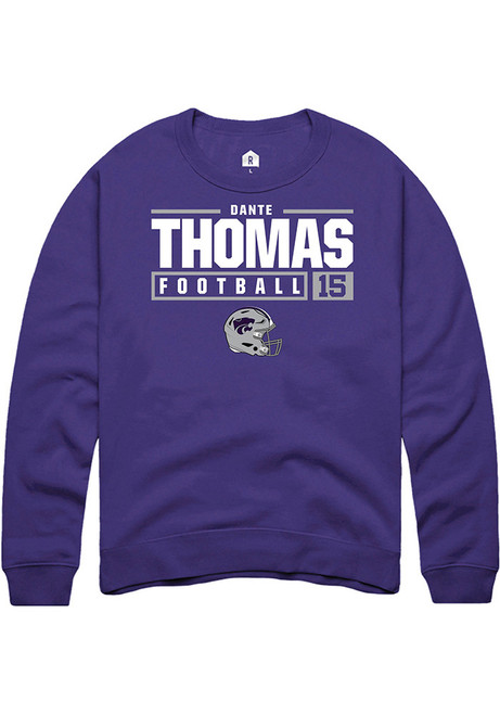 Dante Thomas Rally Mens Purple K-State Wildcats NIL Stacked Box Crew Sweatshirt