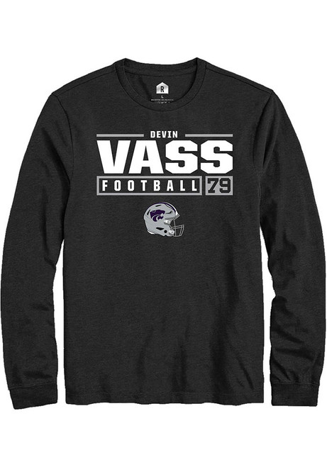 Devin Vass Rally Mens Black K-State Wildcats NIL Stacked Box Tee