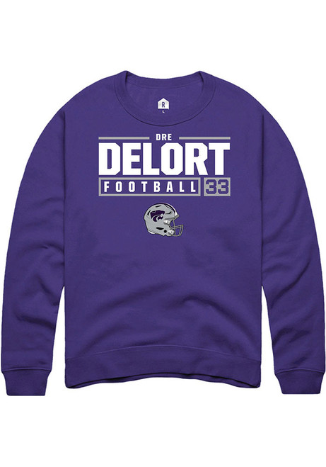 Dre Delort Rally Mens Purple K-State Wildcats NIL Stacked Box Crew Sweatshirt