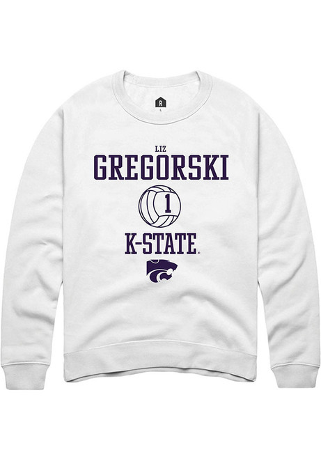 Elizabeth Gregorski Rally Mens White K-State Wildcats NIL Sport Icon Crew Sweatshirt