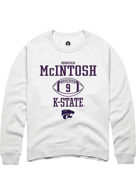 Donovan McIntosh Rally Mens White K-State Wildcats NIL Sport Icon Crew Sweatshirt