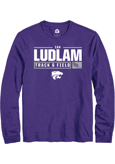 Ian Ludlam Rally Mens Purple K-State Wildcats NIL Stacked Box Tee