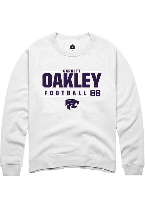 Garrett Oakley Rally Mens White K-State Wildcats NIL Stacked Box Crew Sweatshirt