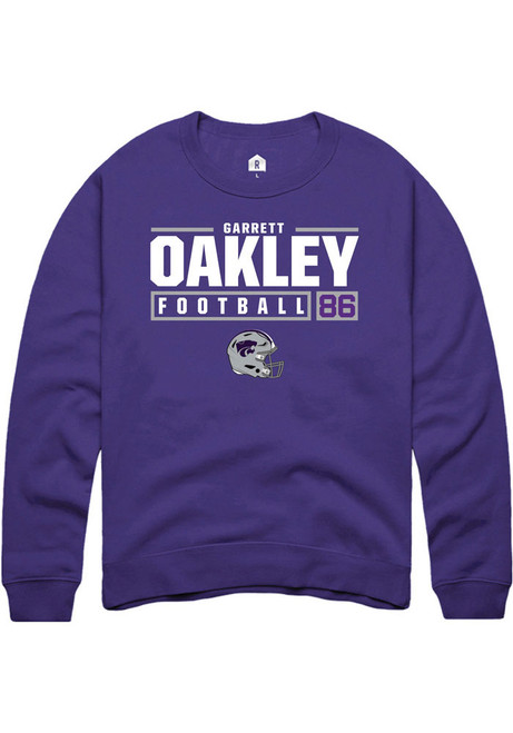 Garrett Oakley Rally Mens Purple K-State Wildcats NIL Stacked Box Crew Sweatshirt