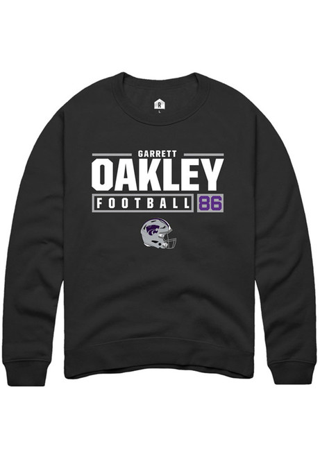 Garrett Oakley Rally Mens Black K-State Wildcats NIL Stacked Box Crew Sweatshirt
