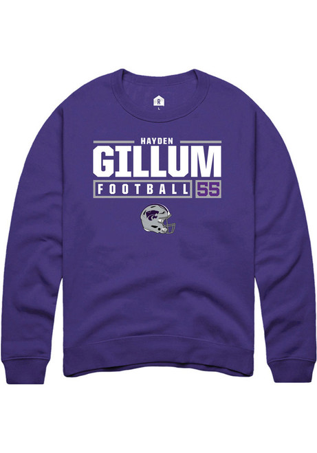 Hayden Gillum Rally Mens Purple K-State Wildcats NIL Stacked Box Crew Sweatshirt
