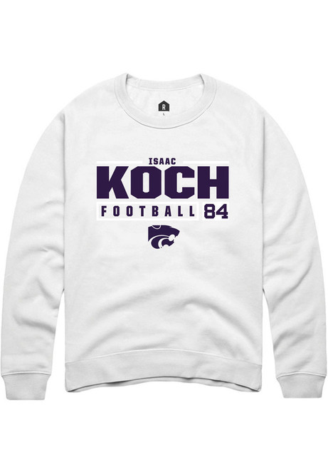 Isaac Koch Rally Mens White K-State Wildcats NIL Stacked Box Crew Sweatshirt