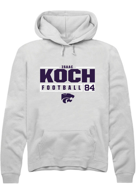 Isaac Koch Rally Mens White K-State Wildcats NIL Stacked Box Hooded Sweatshirt