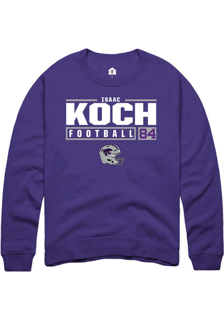Isaac Koch Rally Mens Purple K-State Wildcats NIL Stacked Box Crew Sweatshirt