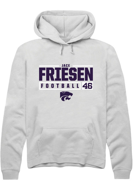 Jace Friesen Rally Mens White K-State Wildcats NIL Stacked Box Hooded Sweatshirt