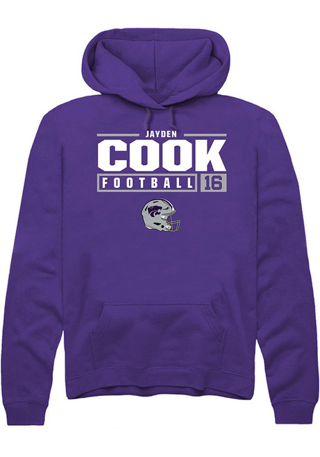 Jayden Cook Rally Mens Purple K-State Wildcats NIL Stacked Box Hooded Sweatshirt