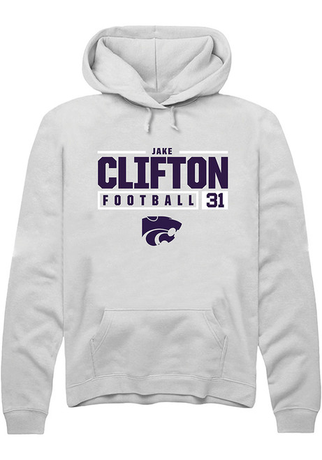 Jake Clifton Rally Mens White K-State Wildcats NIL Stacked Box Hooded Sweatshirt