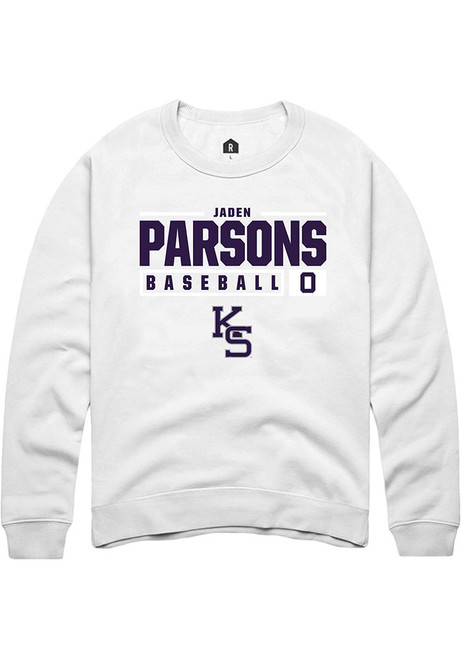 Jaden Parsons Rally Mens White K-State Wildcats NIL Stacked Box Crew Sweatshirt