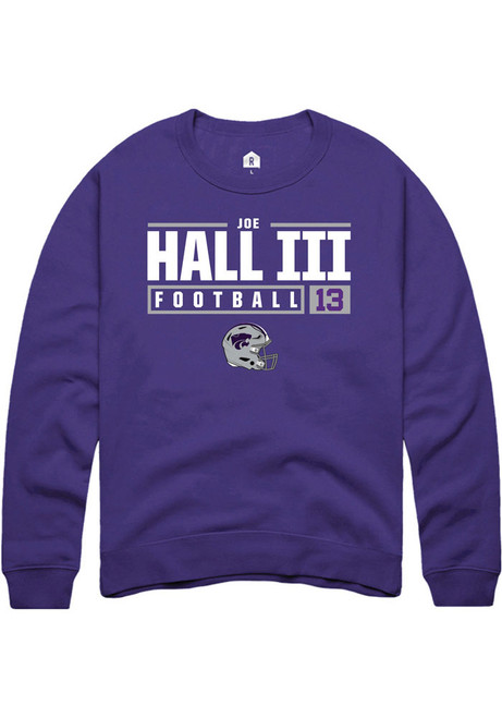 Joe Hall III Rally Mens Purple K-State Wildcats NIL Stacked Box Crew Sweatshirt