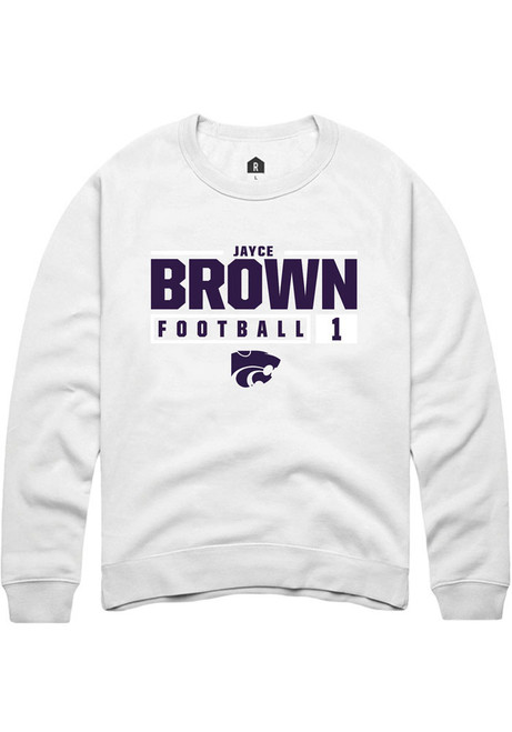 Jayce Brown Rally Mens White K-State Wildcats NIL Stacked Box Crew Sweatshirt