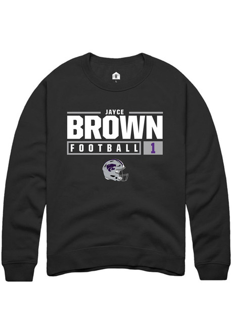 Jayce Brown Rally Mens Black K-State Wildcats NIL Stacked Box Crew Sweatshirt